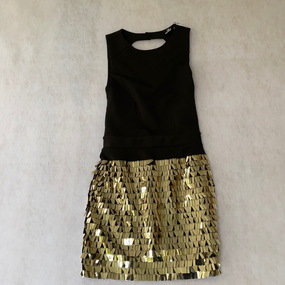 AGAIN (S) lil black dress gold sequin mini